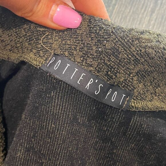 Potters Pot Green Black Sleeveless Open Front Shawl Vest Size S - Picture 2 of 4